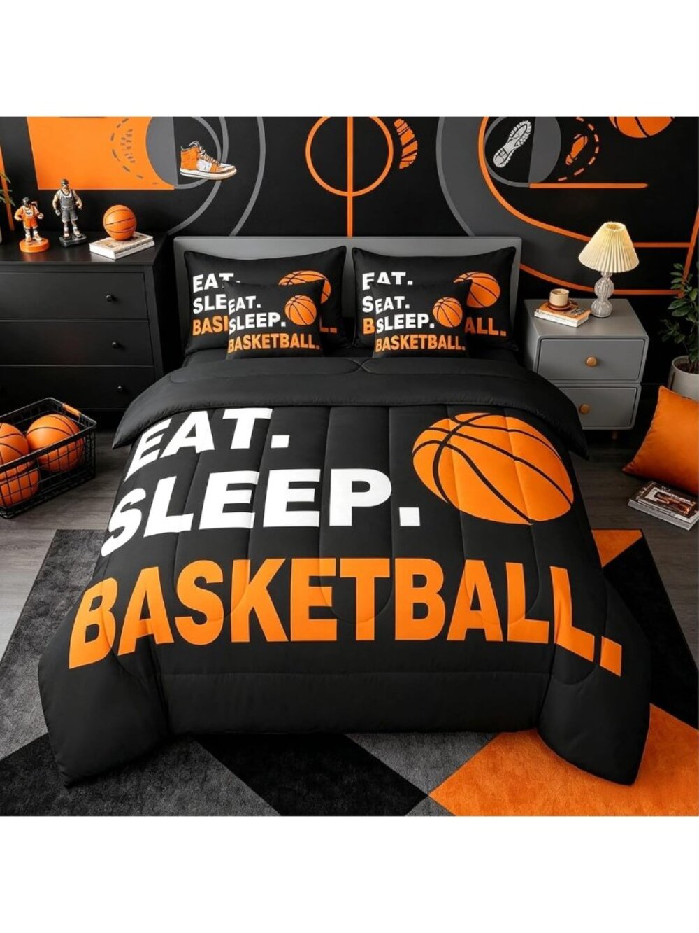 7-Piece Basketball Comforter Set - Full Size Sports Theme Bedding for Kids